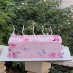کیک تولد صورتی پروانه ای